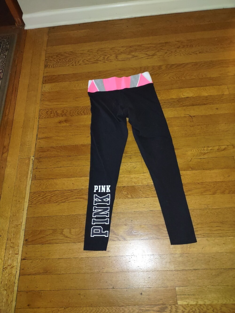 pink victoria's secret leggings black colorblock waistband spellout small